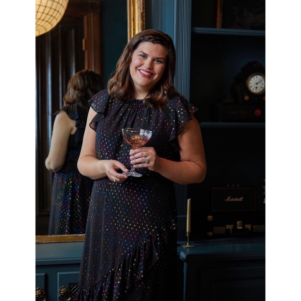Draper James Black Dress with Multicolor Confetti Dots